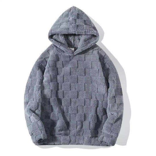 Damen nan Oversize-Plüschhoodie mit Karomuster, Kapuze und weichem Teddyfutter EB
