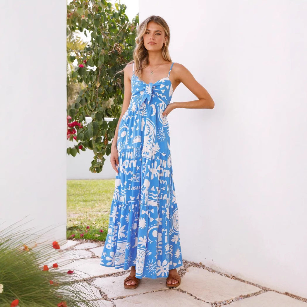 Damen Maxikleid mit verspieltem Knotendesign und luftiger A-Linie EB