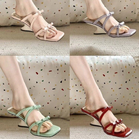 Damen elegante Mules mit zartem Schleifenakzent EB