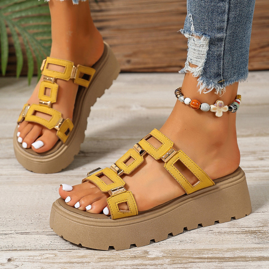 Damen Trendige Plateausandalen mit offenen Riemen und dekorativen Schnallen EB