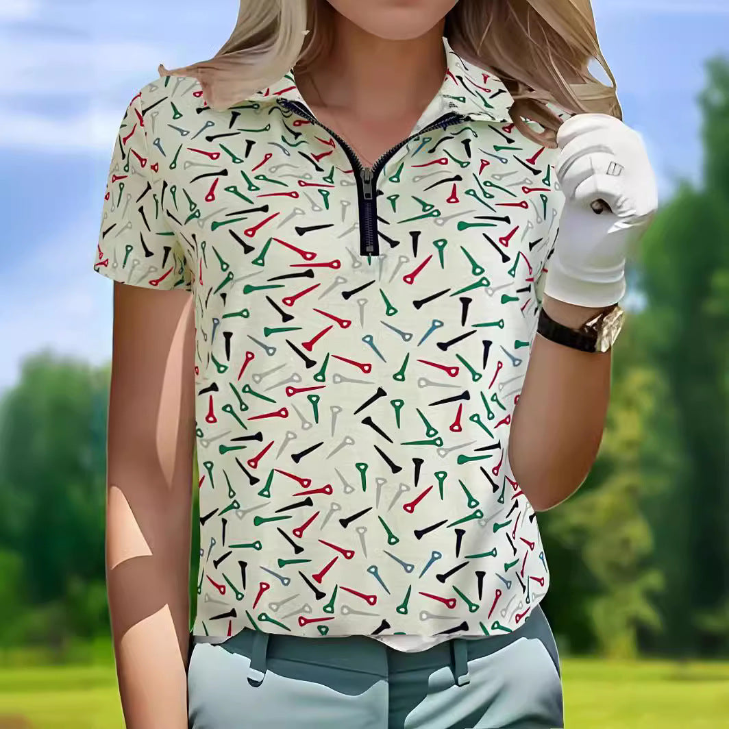 Damen Golfpolo mit modernem Reißverschluss und lebhaftem Design EB