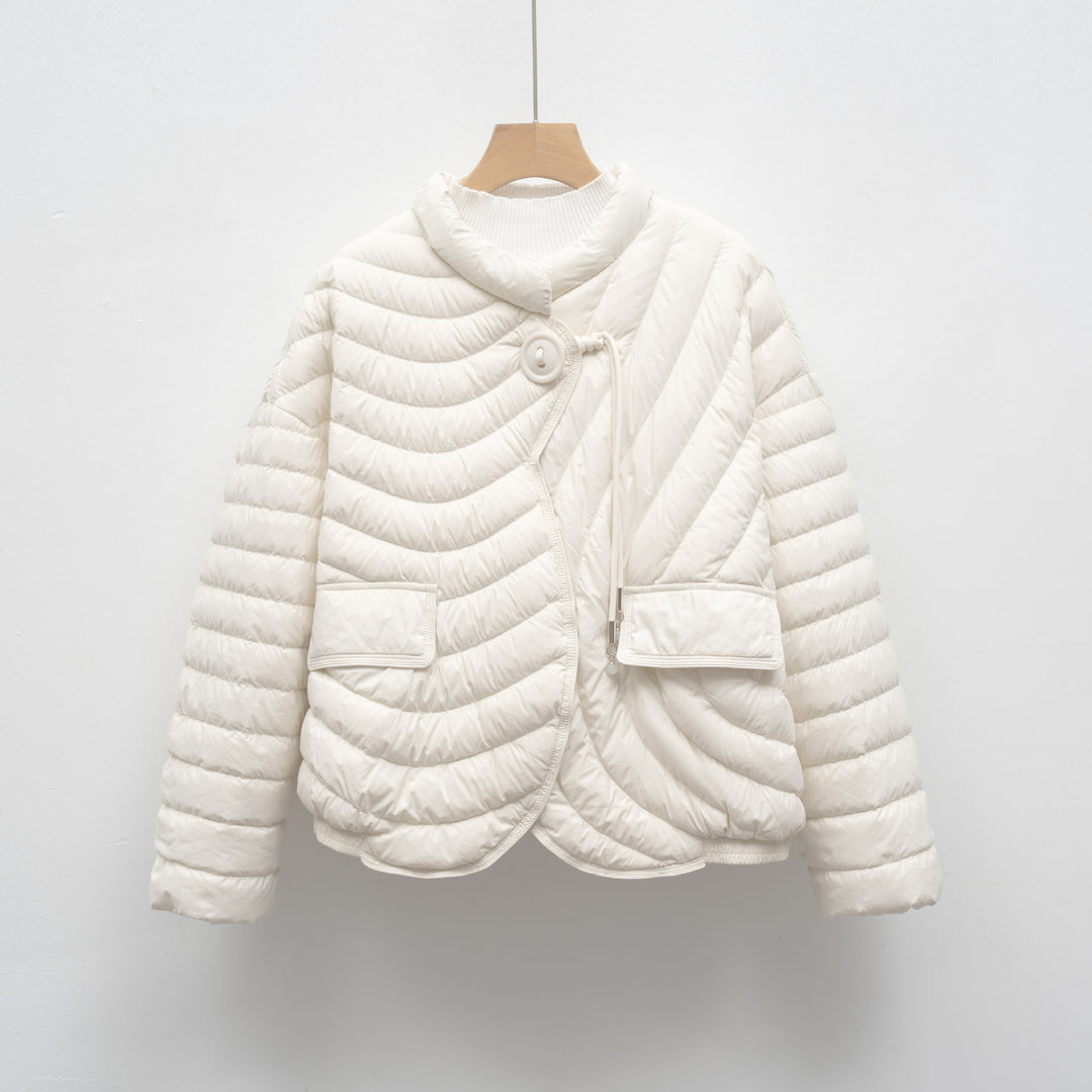 Damen modische Steppjacke mit asymmetrischem Schnitt und praktischen Taschen EB