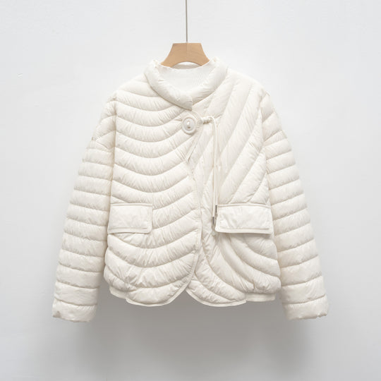 Damen modische Steppjacke mit asymmetrischem Schnitt und praktischen Taschen EB