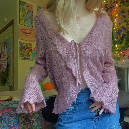 Damen gehäkelter Cardigan mit Rüschendetails EB
