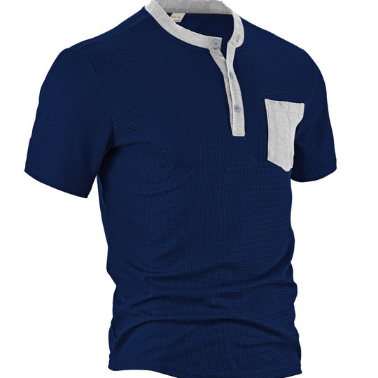 Herren nan atmungsaktives Waffel-Henleyshirt mit Stehkragen kurzer Knopfleiste und aufgesetzter Brusttasche EB