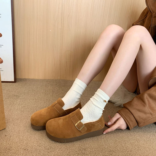 Damen Komfort Clogs mit modischer Schnalle und weichem Veloursoberteil EB