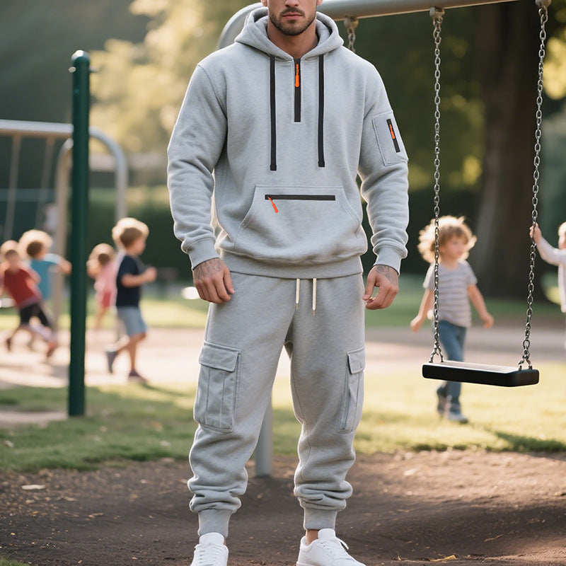 Herren nan Urbaner Cargo-Jogginganzug mit Kapuzenhoodie und Reißverschlusstaschen EB