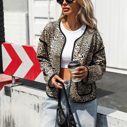 Damen Mit Leopard-Print verzierte Freizeitjacke EB