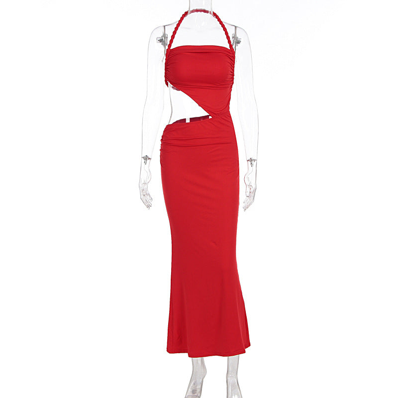 Damen Figurbetontes Maxikleid mit asymmetrischem Schnitt und raffinierten Rüschendetails EB