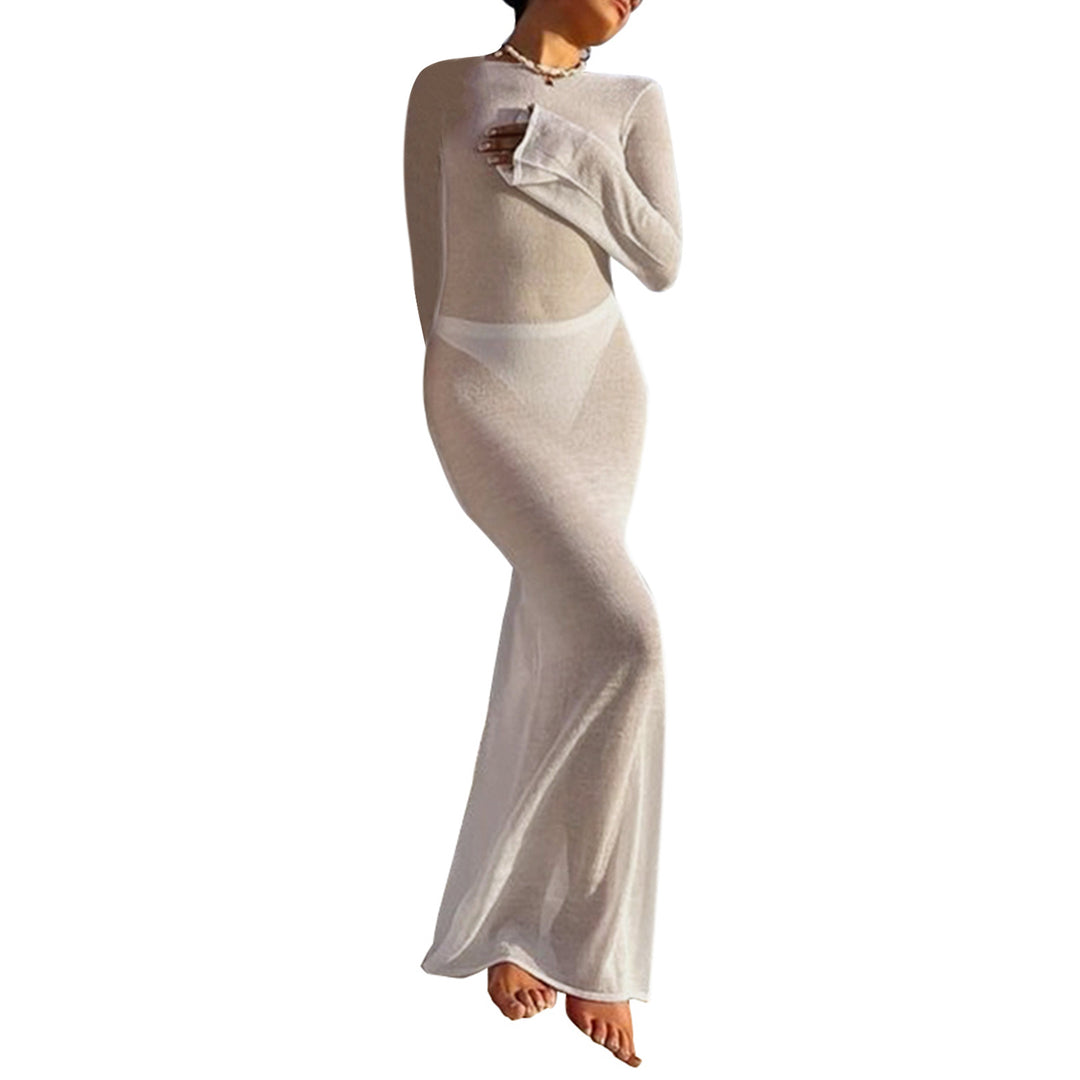 Damen Strick-Maxikleid mit langen Ärmeln und figurbetonendem Schnitt EB