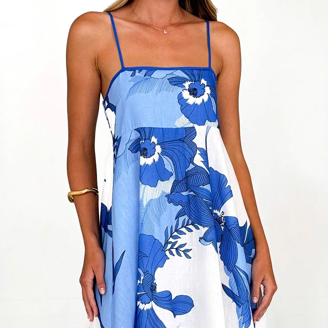 Damen Maxikleid mit filigranem Blumenmuster und schmalen Trägern EB