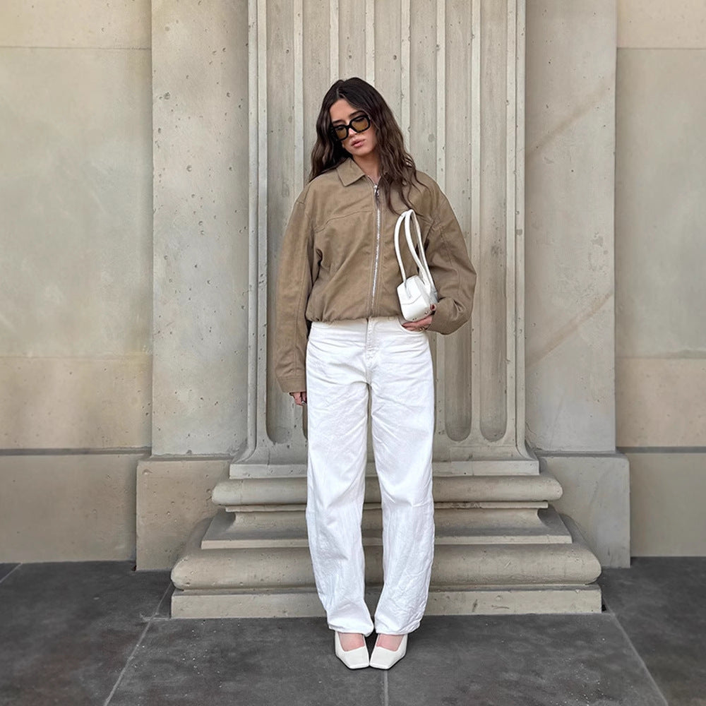 Damen lässige Wildlederjacke im Oversized-Schnitt EB