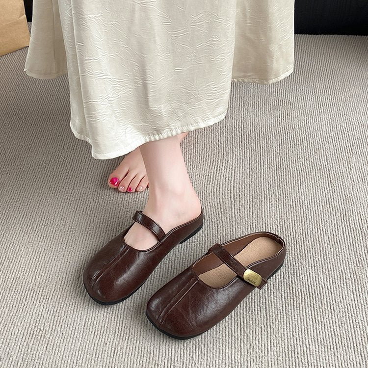 Damen Bequeme Hausschuh-Mules mit verstellbarem Riemen EB
