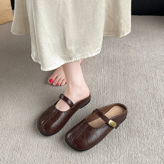 Damen Bequeme Hausschuh-Mules mit verstellbarem Riemen EB