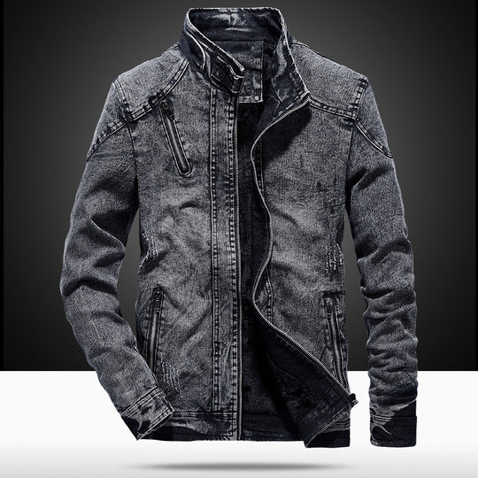 Herren Denim-Utility-Blouson mit hochschließendem Stehkragen und Zipper-Taschen EB