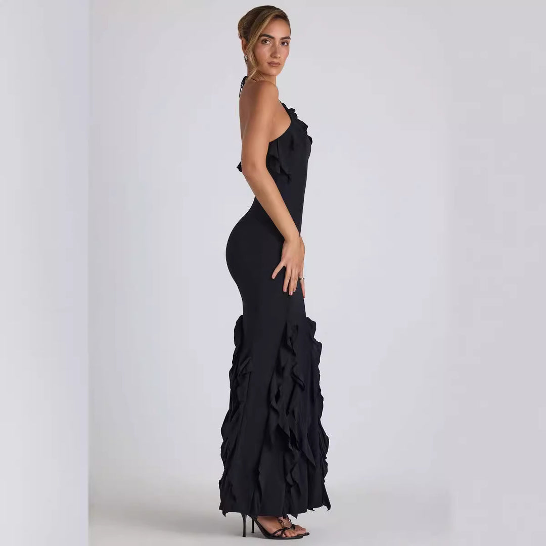 Damen Elegantes Maxikleid mit raffinierten Rüschendetails und taillierter Silhouette EB