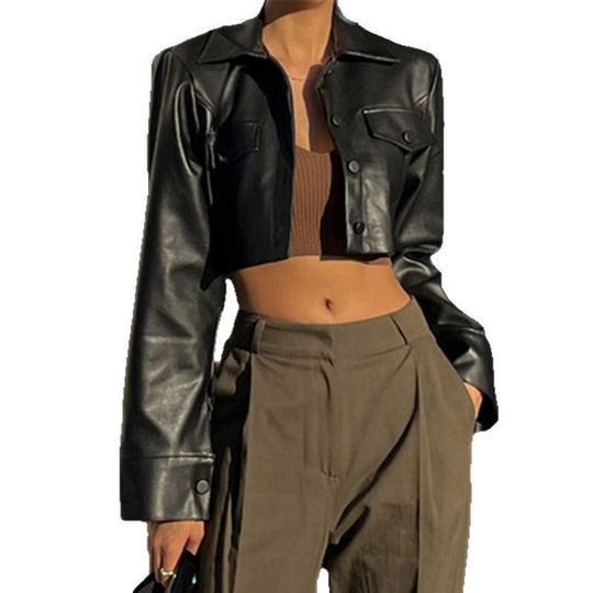 Damen Modische Cropped jacke mit Brusttaschen EB