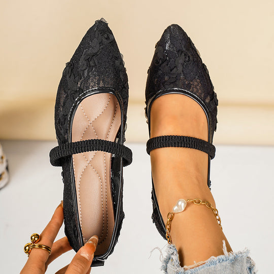 Damen Ballerinas mit floralem Spitzendesign und elastischem Riemen EB