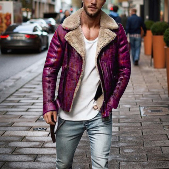 Herren jacke mit luxuriösem Pelzfutter und markantem Kragen EB