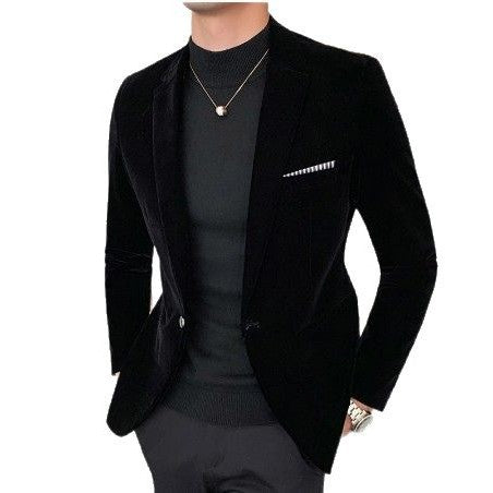 Herren nan Samt-Sakko mit schmaler Silhouette und Ein-Knopf-Verschluss EB