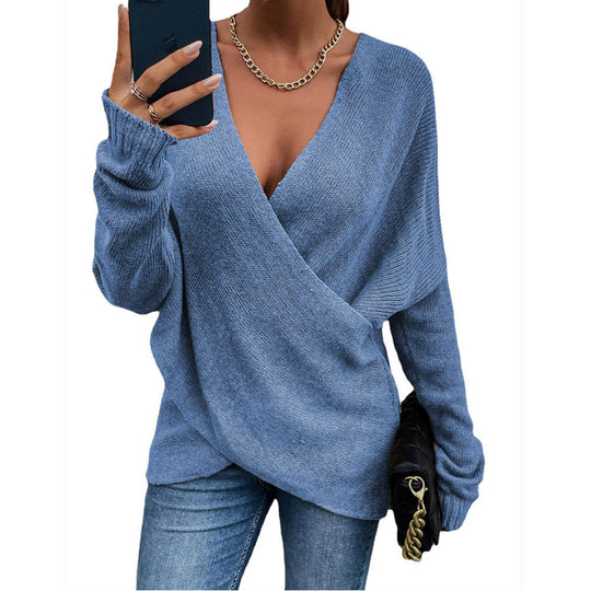 Damen Oversize Strickpullover mit V-Ausschnitt und lässigem Look EB