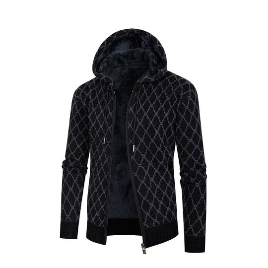 Herren Kapuzenjacke mit modernem Rautenmuster und kuscheligem Innenfutter EB