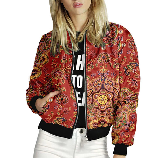 Damen trendiger Bomberjacke mit buntem Mandala-Muster EB