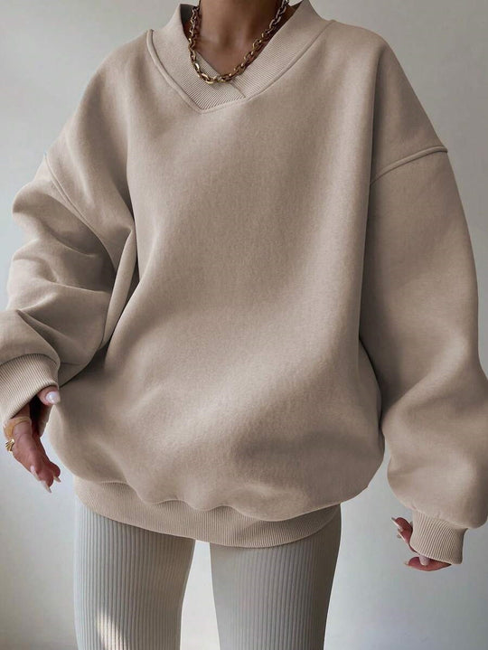 Damen Oversized V-Ausschnitt Sweatshirt mit verstärktem Rippkragen und extraweitem Cut EB