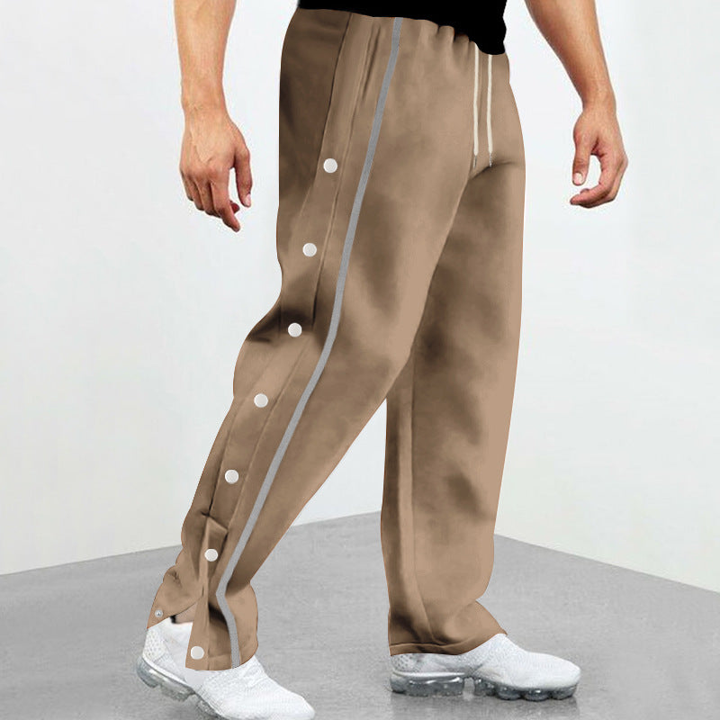 Herren nan seitliche Druckknopf-Trainingshose mit Kontraststreifen und weitem Schnitt EB