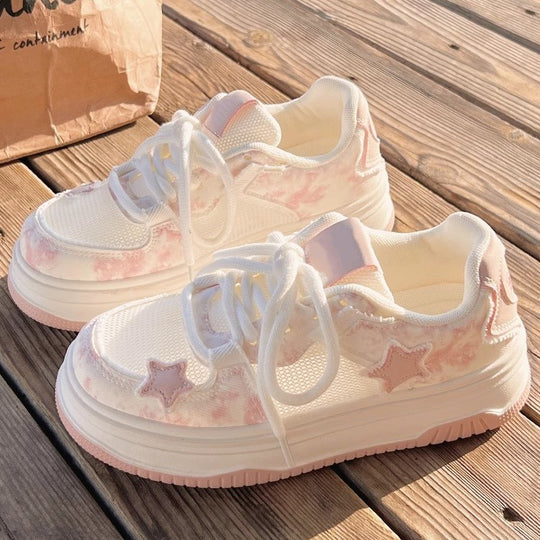 Damen Sportliche Plateau-Sneaker mit atmungsaktiver Mesh-Oberfläche und modischem Design EB