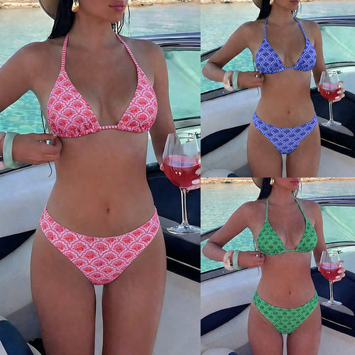 Damen Triangel-Bikini mit animalischem Muster und verstellbaren Trägern EB