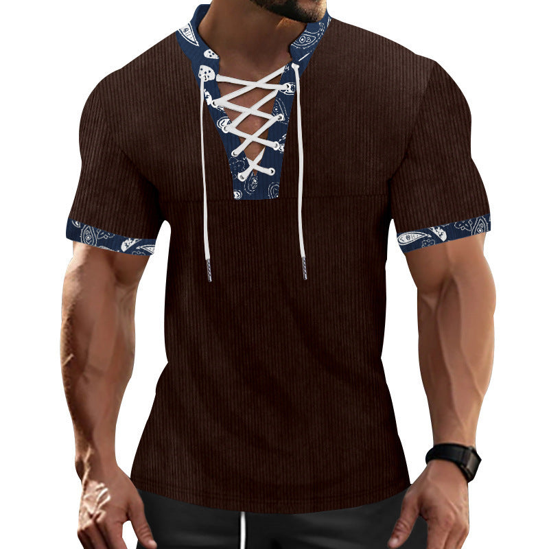 Herren Kurzarm Henley-Shirt mit modernem Schnürdesign und attraktiven Kontrastelementen EB