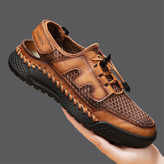 Damen Komfortable Mesh-Lederschuhe mit Schnellverschluss EB