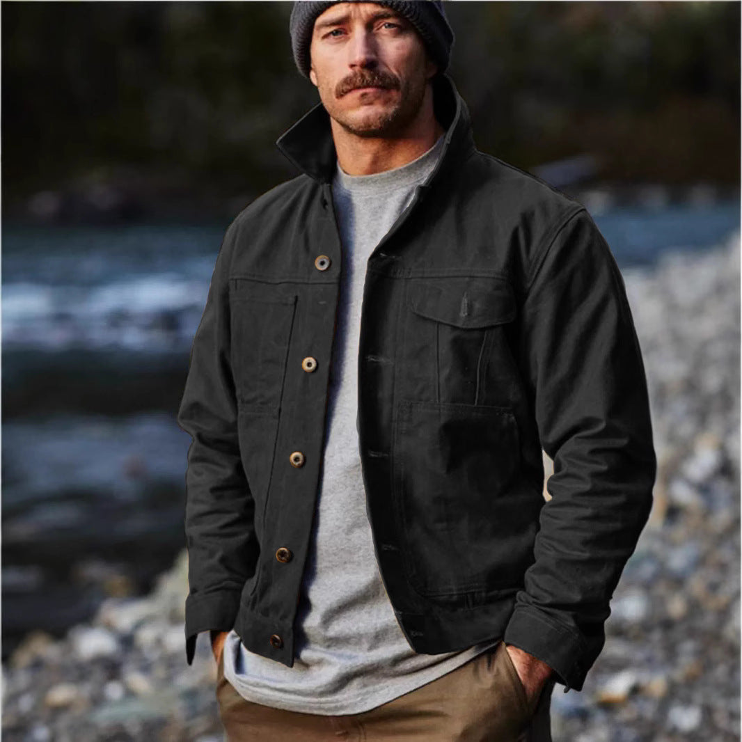 Herren leichte Utility-Jacke mit praktischen Taschen und stylischem Stehkragen EB