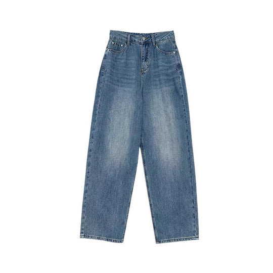 Damen Weit geschnittene Relaxed-Fit Jeans mit hohem Bund und lässigem Waschstil EB