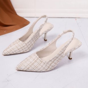 Damen Slingback-Pumps mit elegantem Karomuster und bequemen Absatz EB