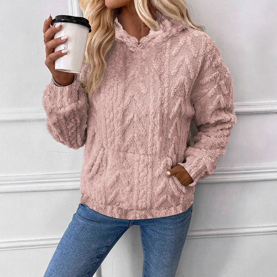 Damen Flauschiger Hoodie mit Kängurutasche EB