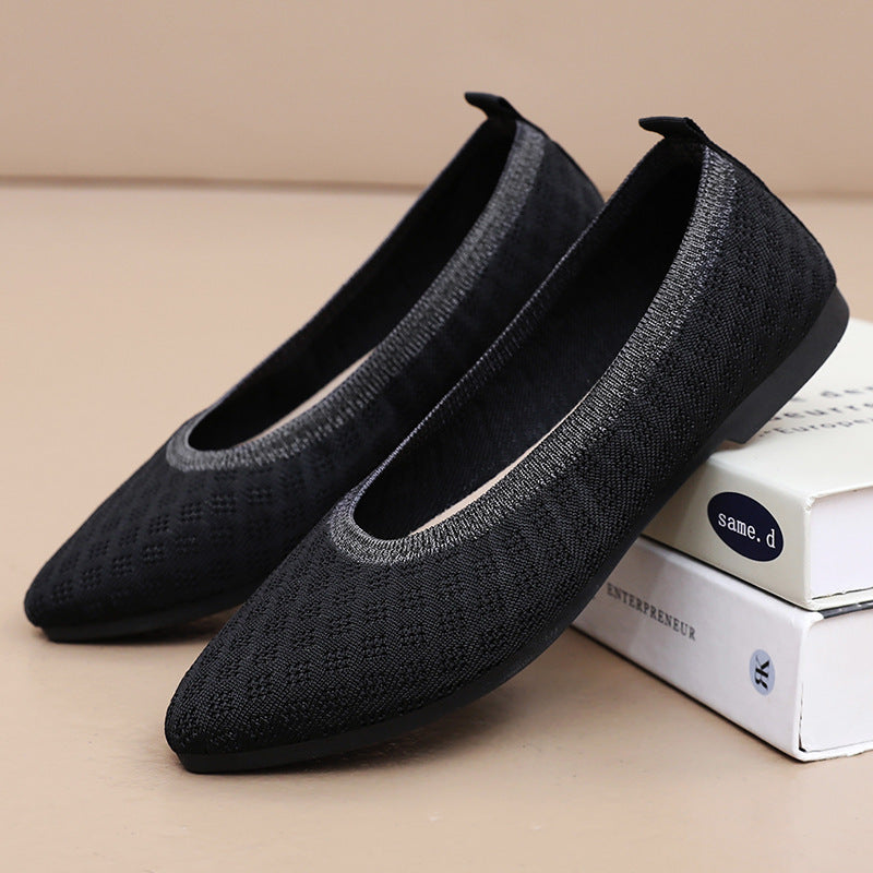 Damen atmungsaktive und elegante Ballerinas mit flexiblem Strickdesign EB