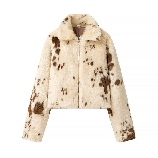 Damen modische Kurzjacke aus Kunstpelz mit einzigartigem Tiermotiv EB
