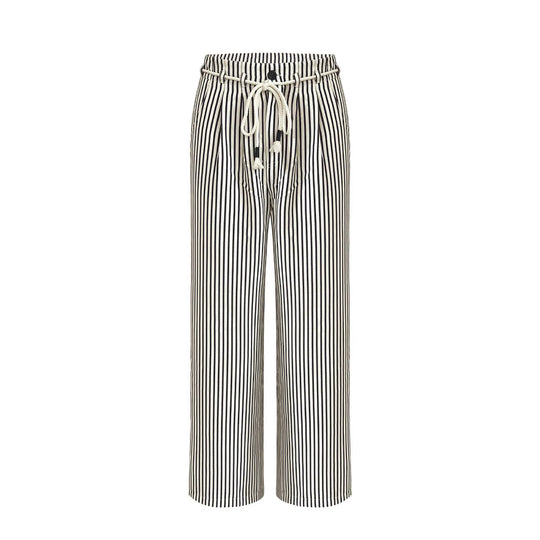 Damen lässige weite Hose im Streifenlook mit elastischem Bund und Bindegürtel EB