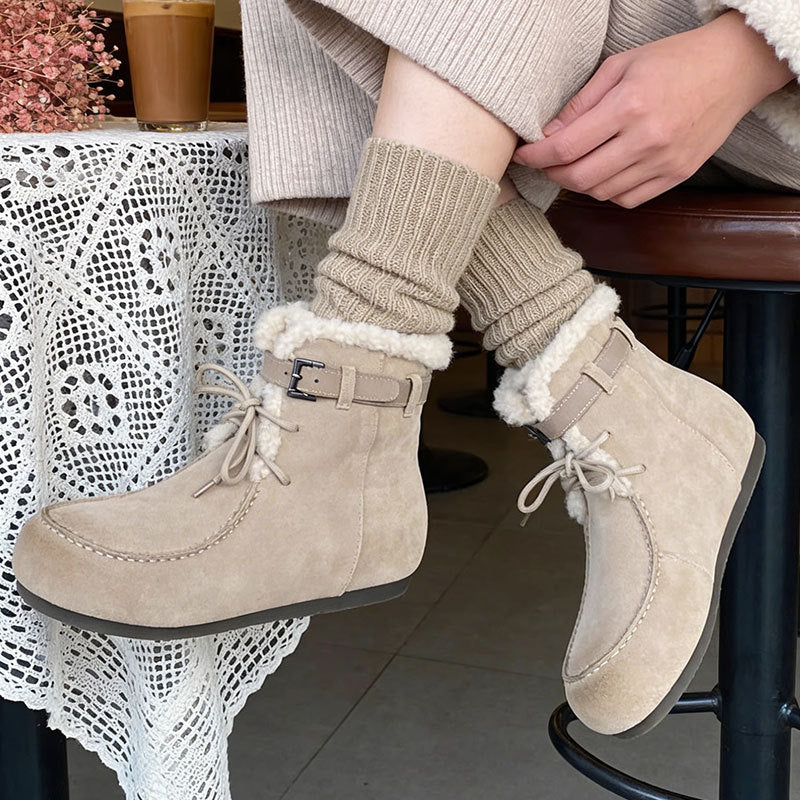 Damen Bequeme Winterstiefel mit kuscheligem Innenfutter und modischer Schnalle EB