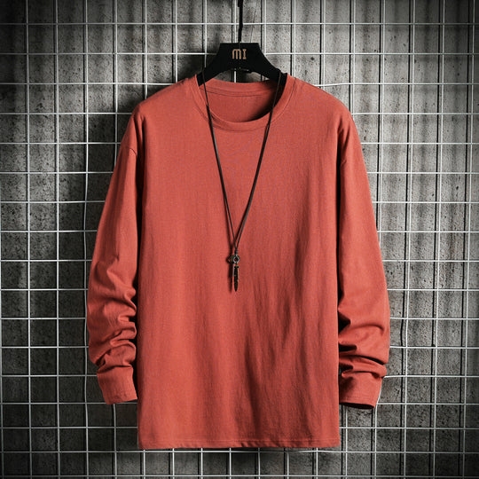 Herren nan lässiges Baumwoll-Basic-Langarmshirt mit Rundhals, Relaxed Fit und verstärkter Saumverarbeitung EB
