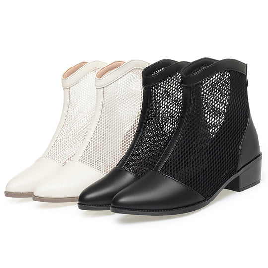 Damen Trendige Stiefeletten mit Netz-Design und bequemem Blockabsatz EB