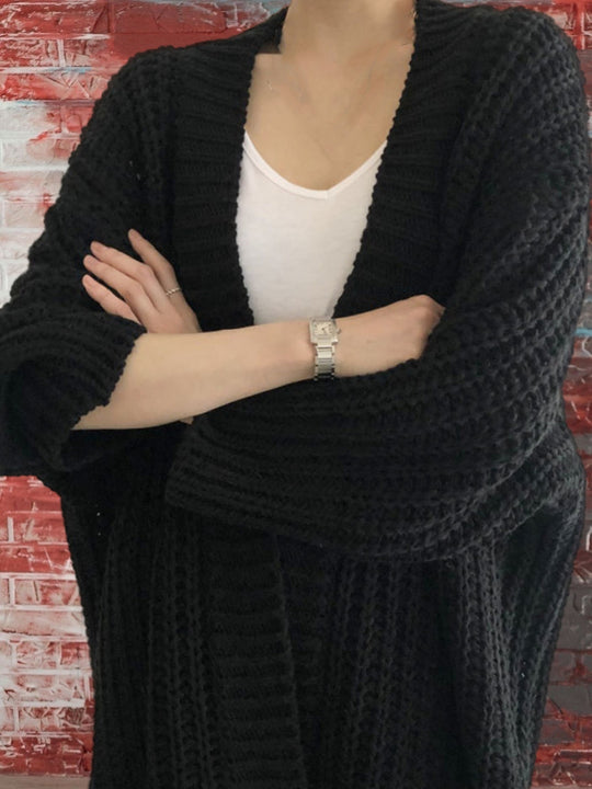 Damen Großer Strickcardigan mit offenem Schnitt und breiten Ärmeln EB