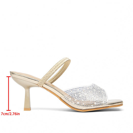 Damen elegante Slingback-Sandalen mit glitzernden Akzenten und breitem Blockabsatz EB