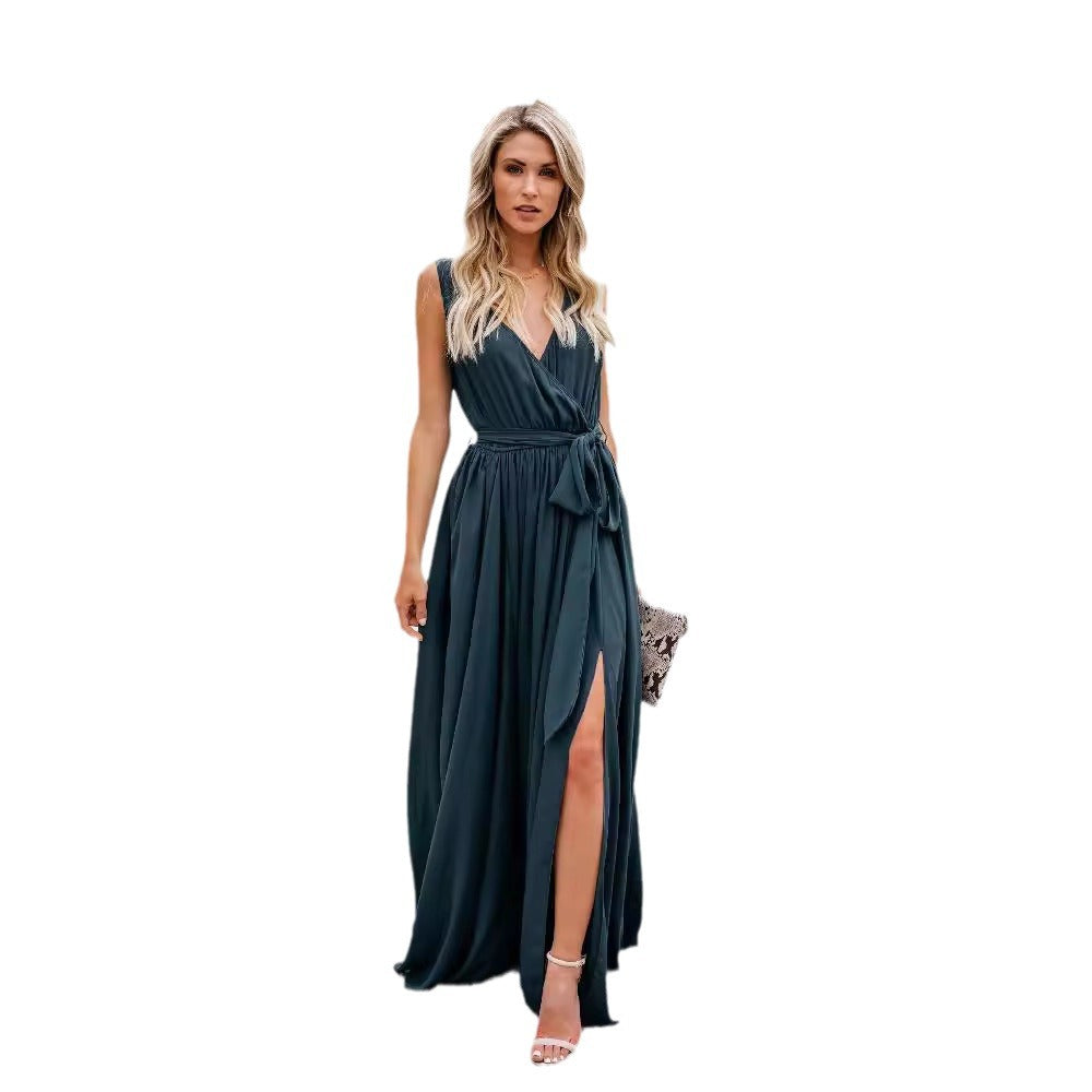 Damen Maxikleid mit elegantem Wickel-Design und seitlichem Schlitz EB