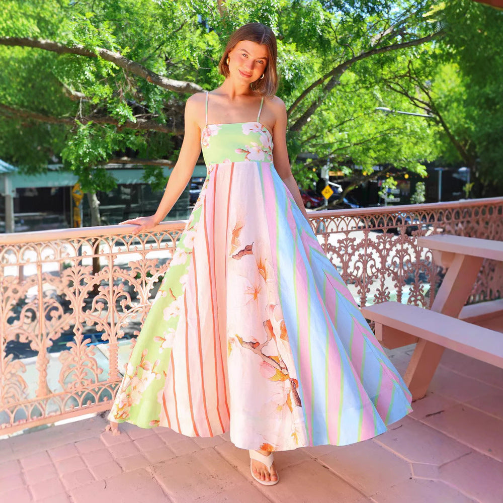 Damen Maxikleid mit floralem Design und verstellbaren Trägern EB