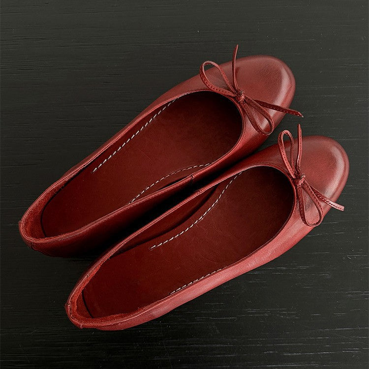 Damen Ballerina Schuhe aus weichem Leder mit elegantem Schleifendetail EB