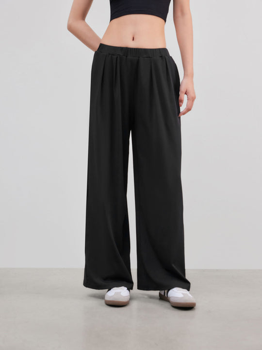 Damen weite Palazzo-Hose mit eleganten Falten und elastischem Bund EB