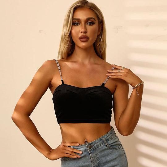 Damen Cropped Top mit dekorativen Kettenträgern und tailliertem Schnitt EB